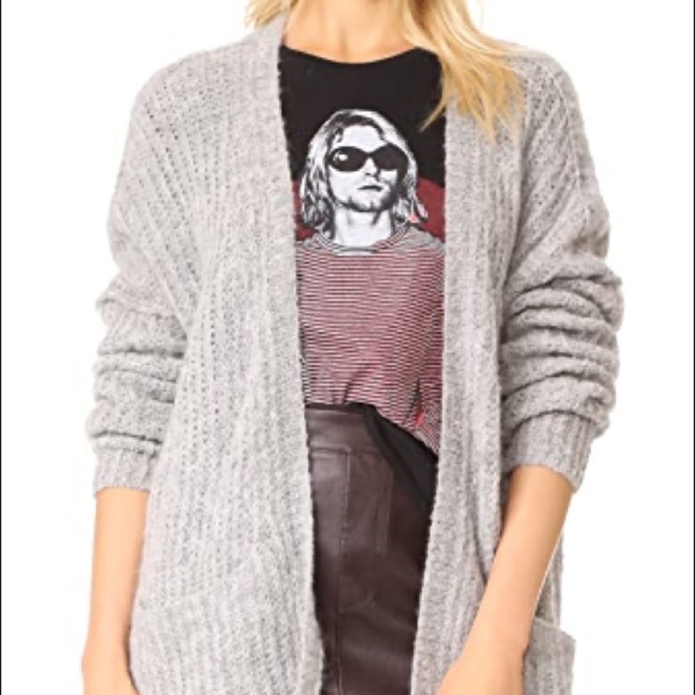 Free People Long Open Super Soft Grey Wool Cardigan